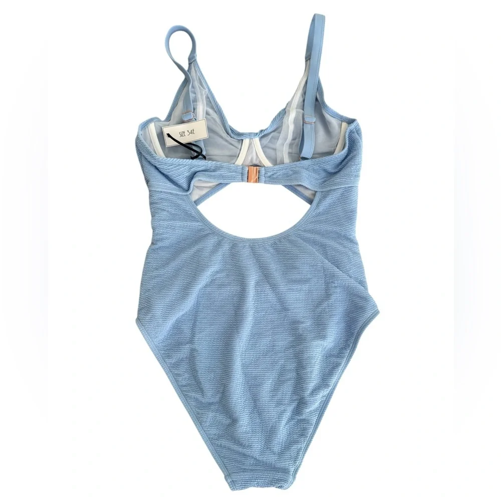 ASOS Ivory Rose Fuller Bust Scrunch Cut Out Swimsuit in Blue Size 34DD NWT